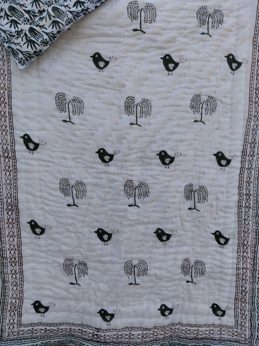 Black Bird Cotton Baby Quilt (45x60 inches)
