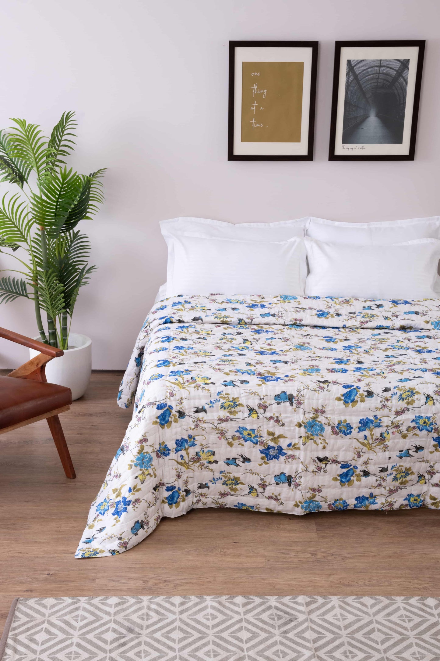 Blue Bird Mughal Print Jaipuri Razai/Quilt