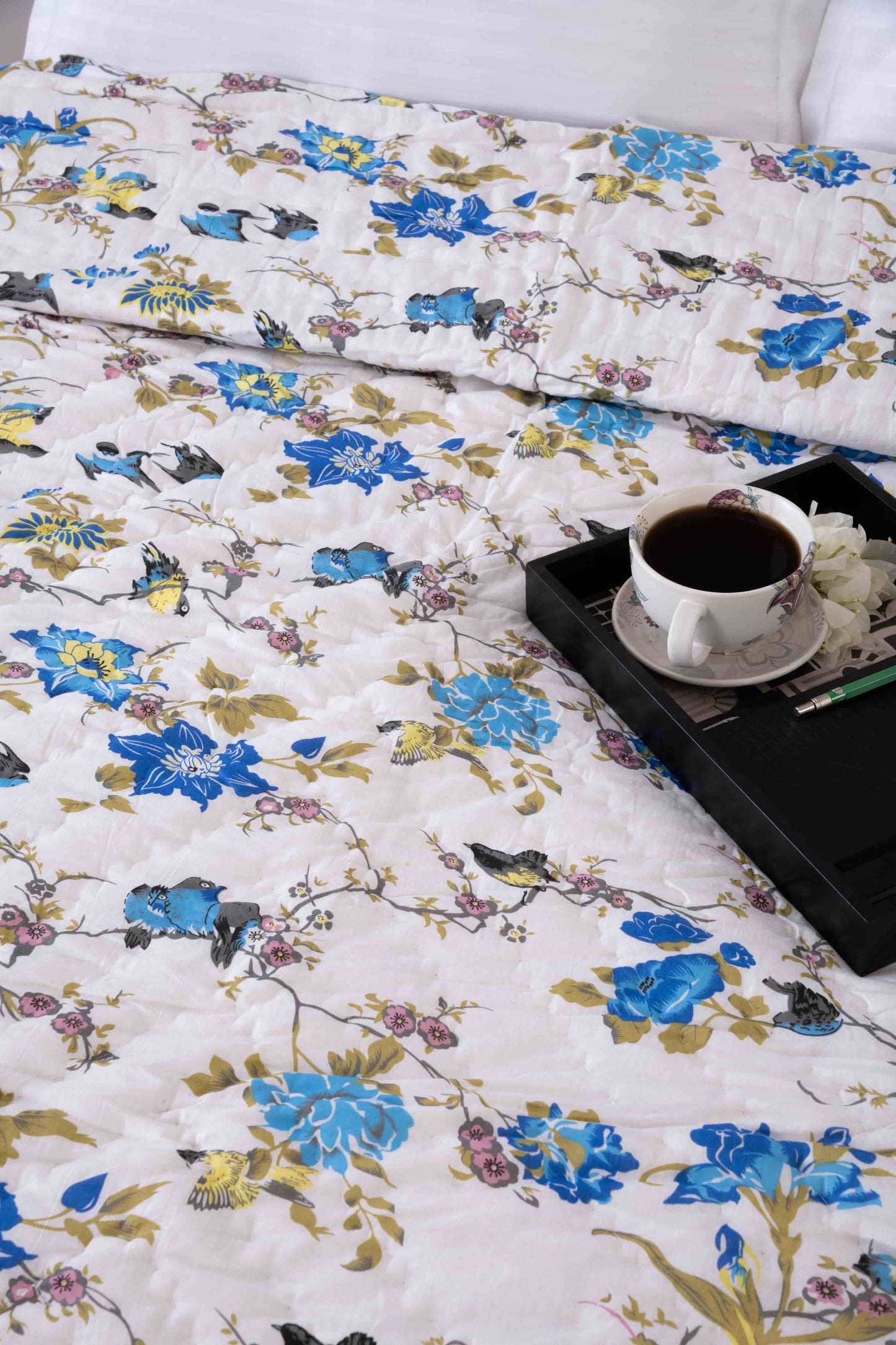 Blue Bird Mughal Print Jaipuri Razai/Quilt