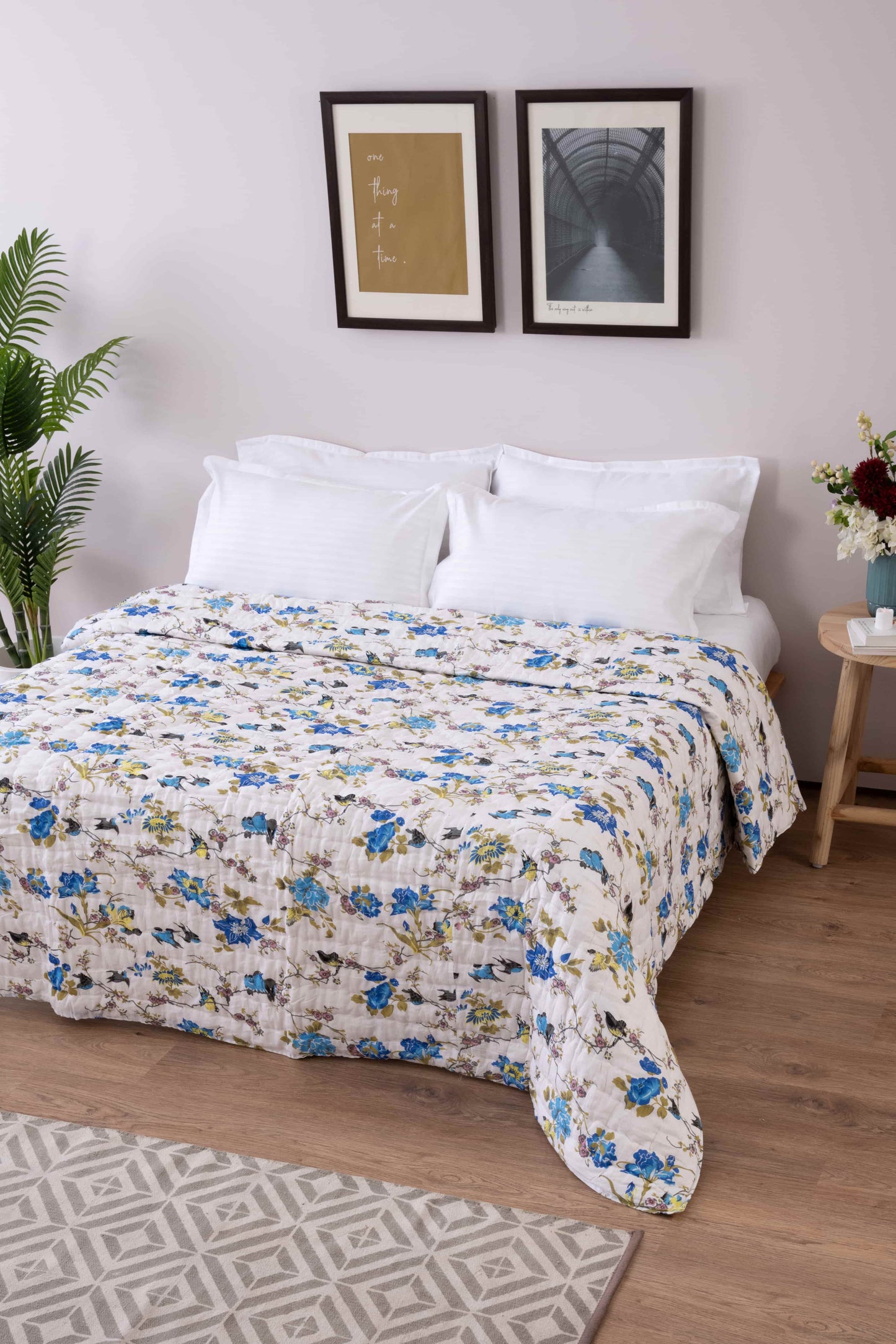 Blue Bird Mughal Print Jaipuri Razai/Quilt