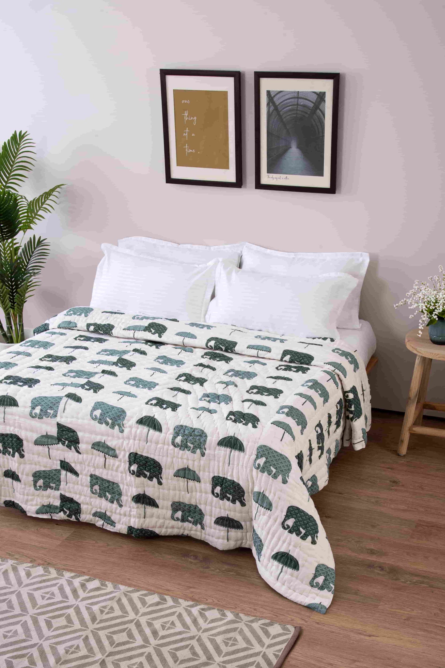 indian cotton jaipuri elephant quilt razai jaipuri -Lushfab