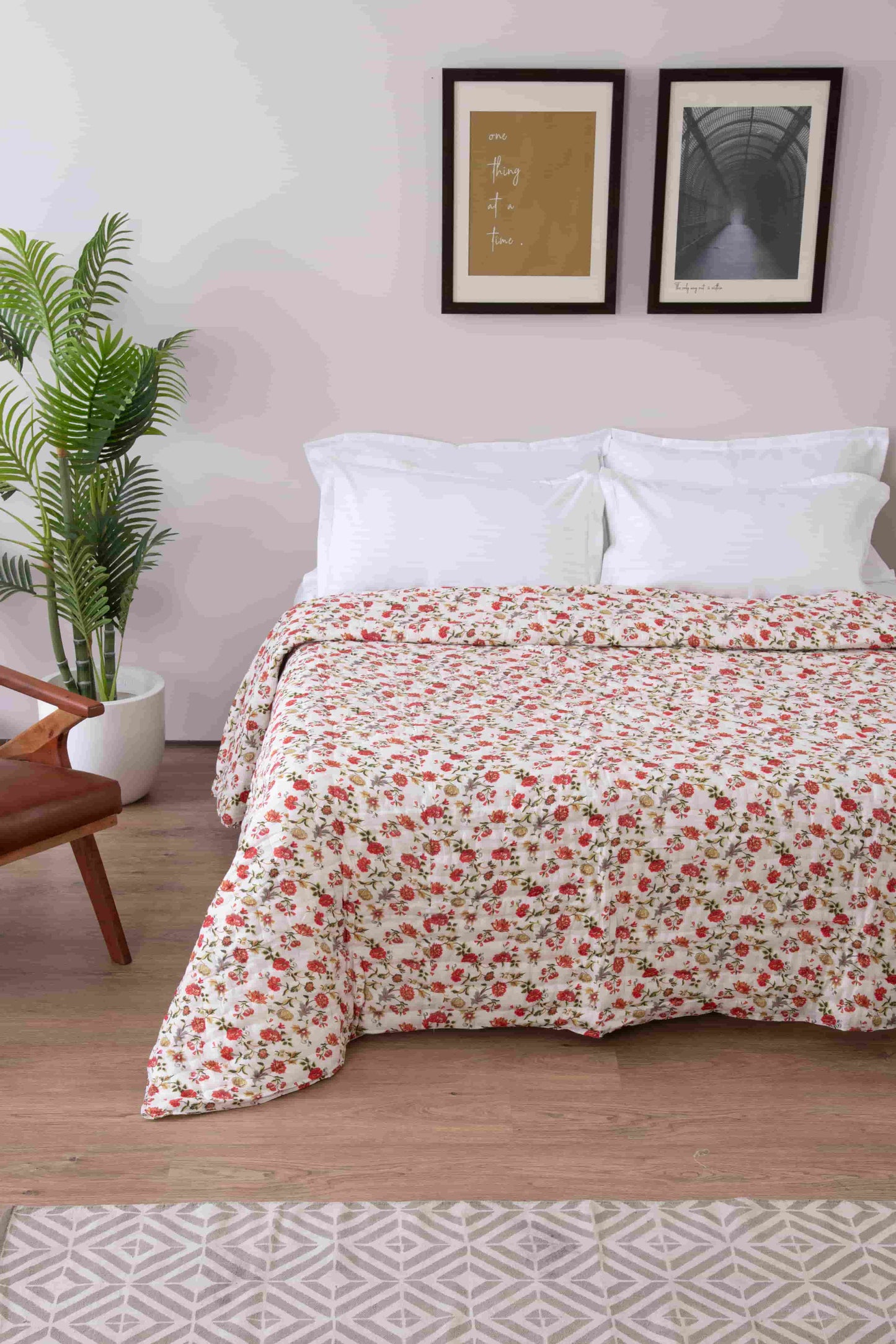 Light Floral Mughal Print Cotton Razai /Quilt - Lushfab Jaipur