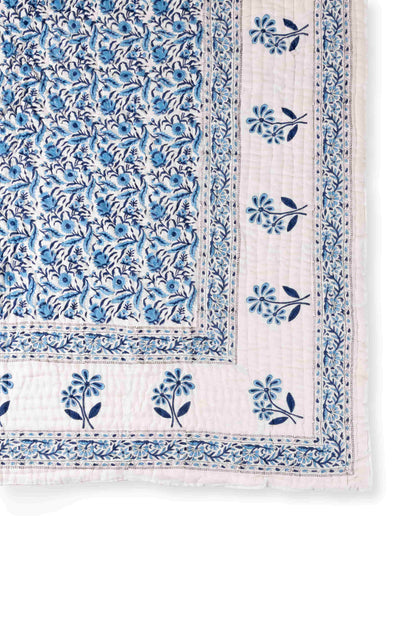 Blue Royal Palm Tree Block Print Quilt
