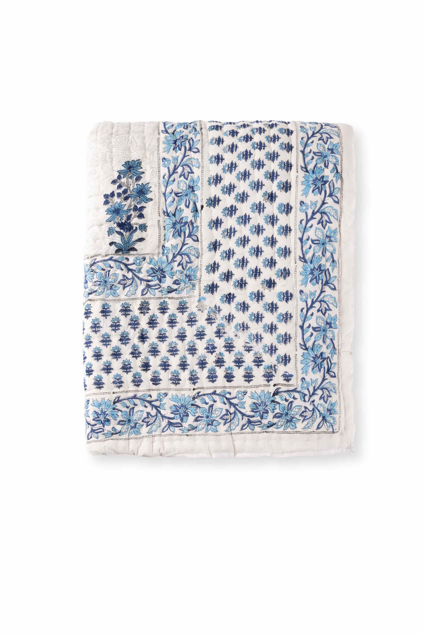 Classy Blue Tree Block Print Quilt