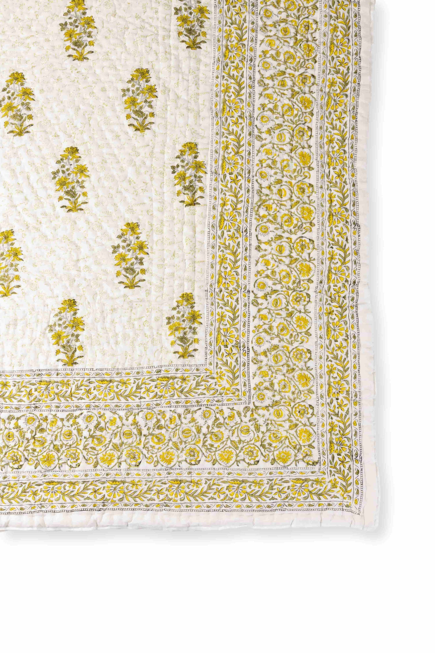 Classy Yellow Floral Block print Quilt