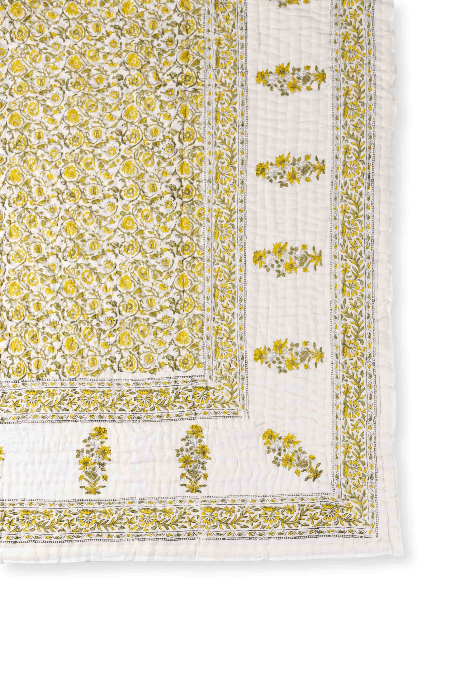 Classy Yellow Floral Block print Quilt