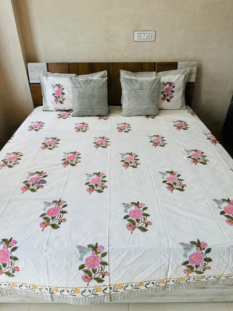 Tulip Block Print Double Bed Bedsheet