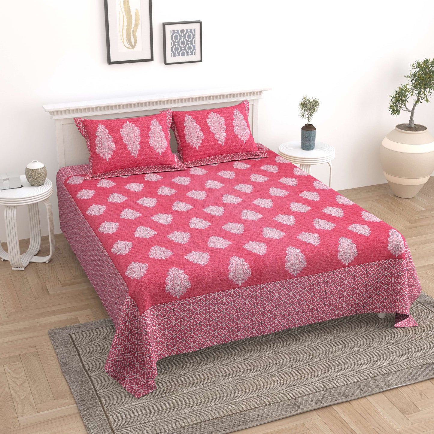 Floral Booti Jaipuri Cotton Bedsheet Double Bed (90x108 inch)