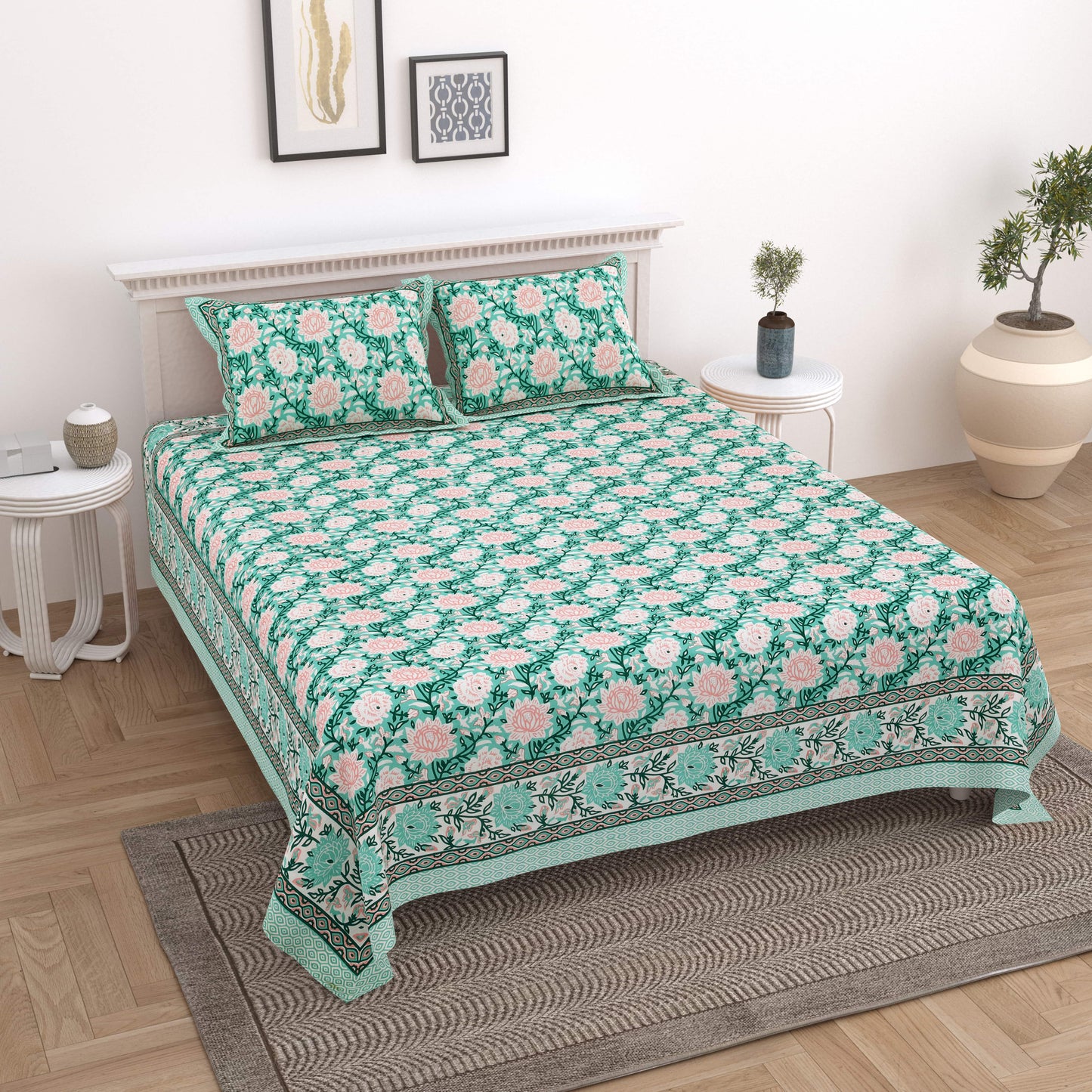 Floral Jaipuri Bedsheet Double bed (90x108 inch)