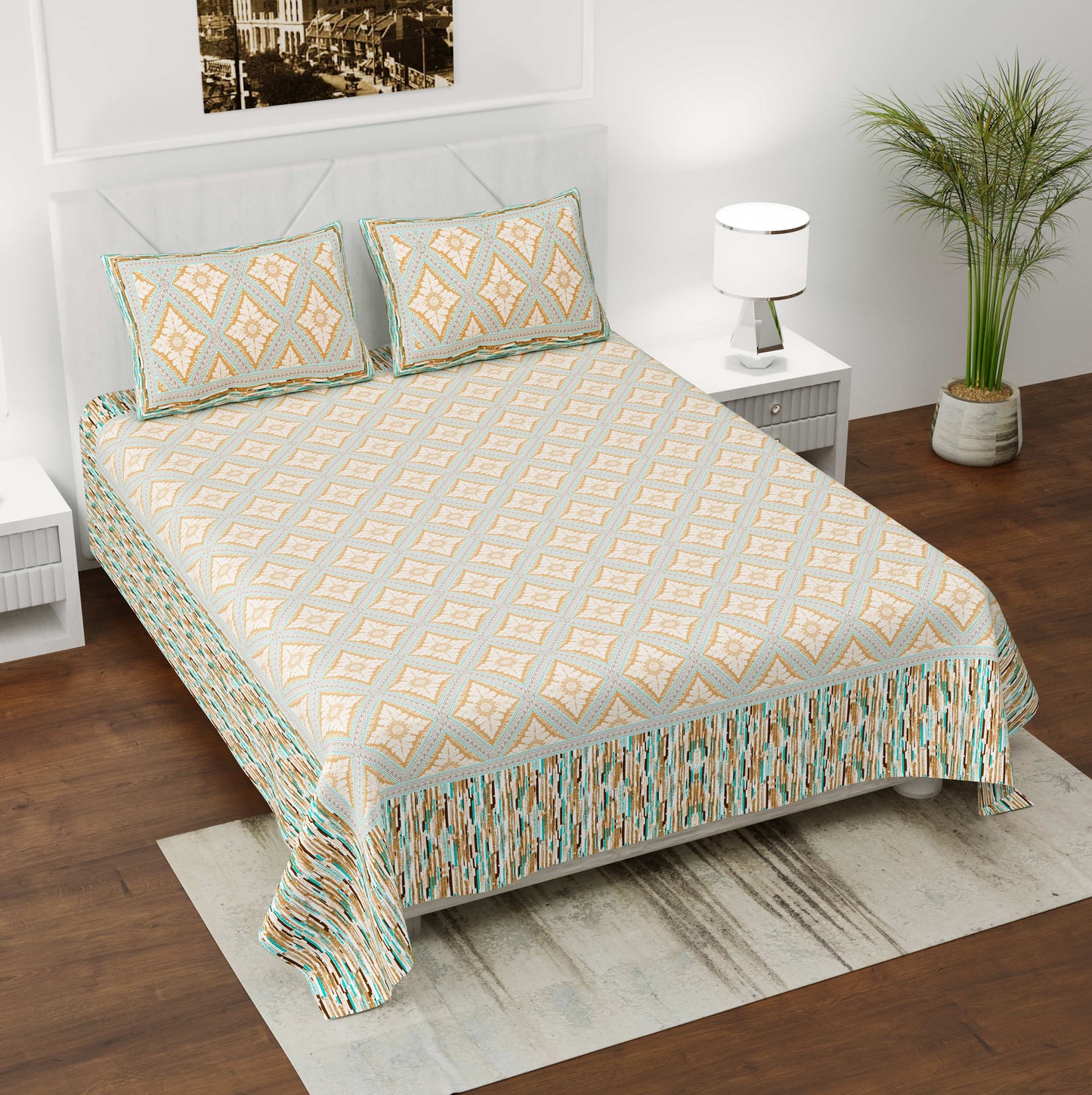 Geometric Jaipuri Bedsheet Double Bed (90x108 inch)