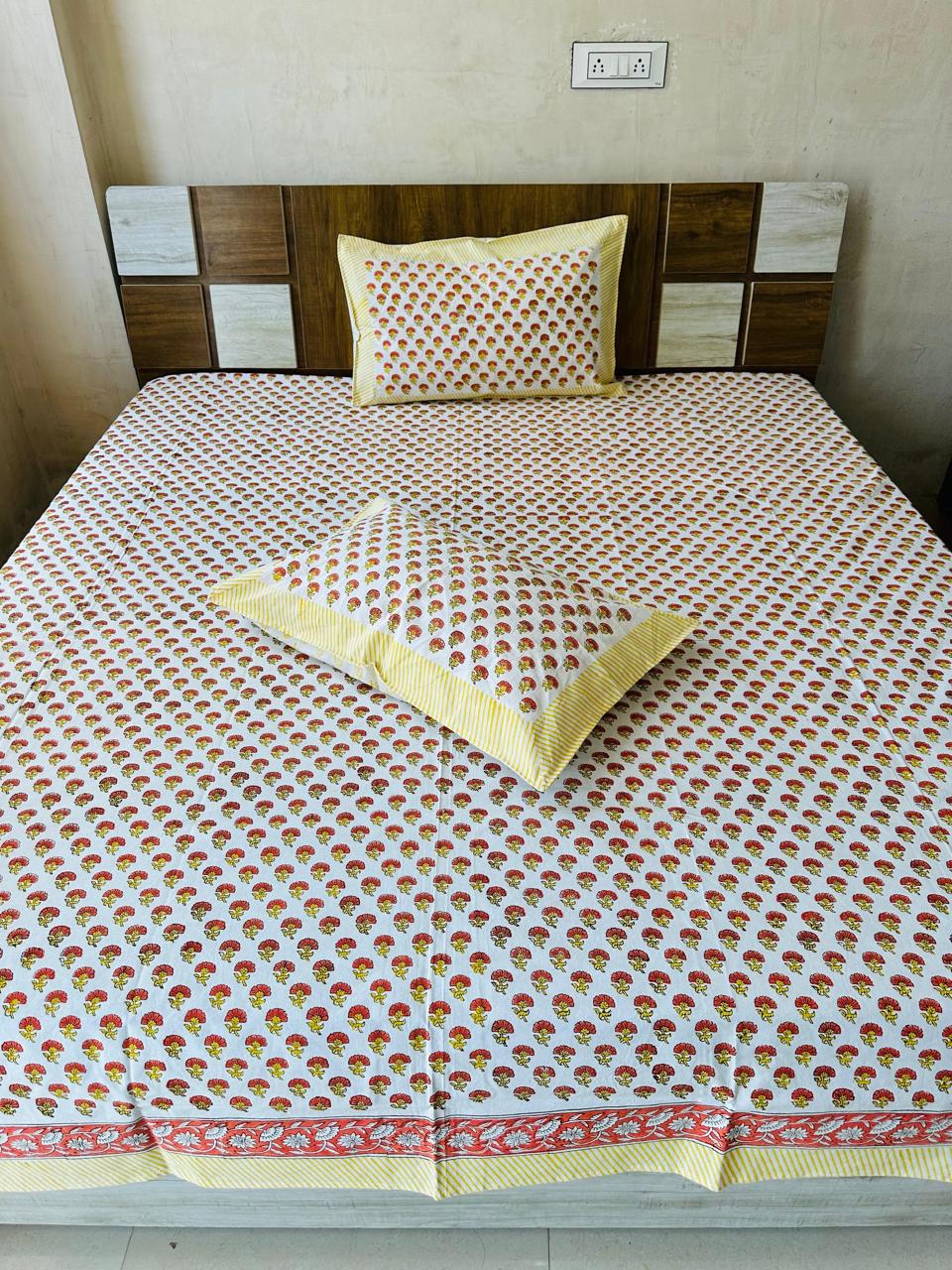 Booti Block Print King-size Bedsheet (108x108 inch)