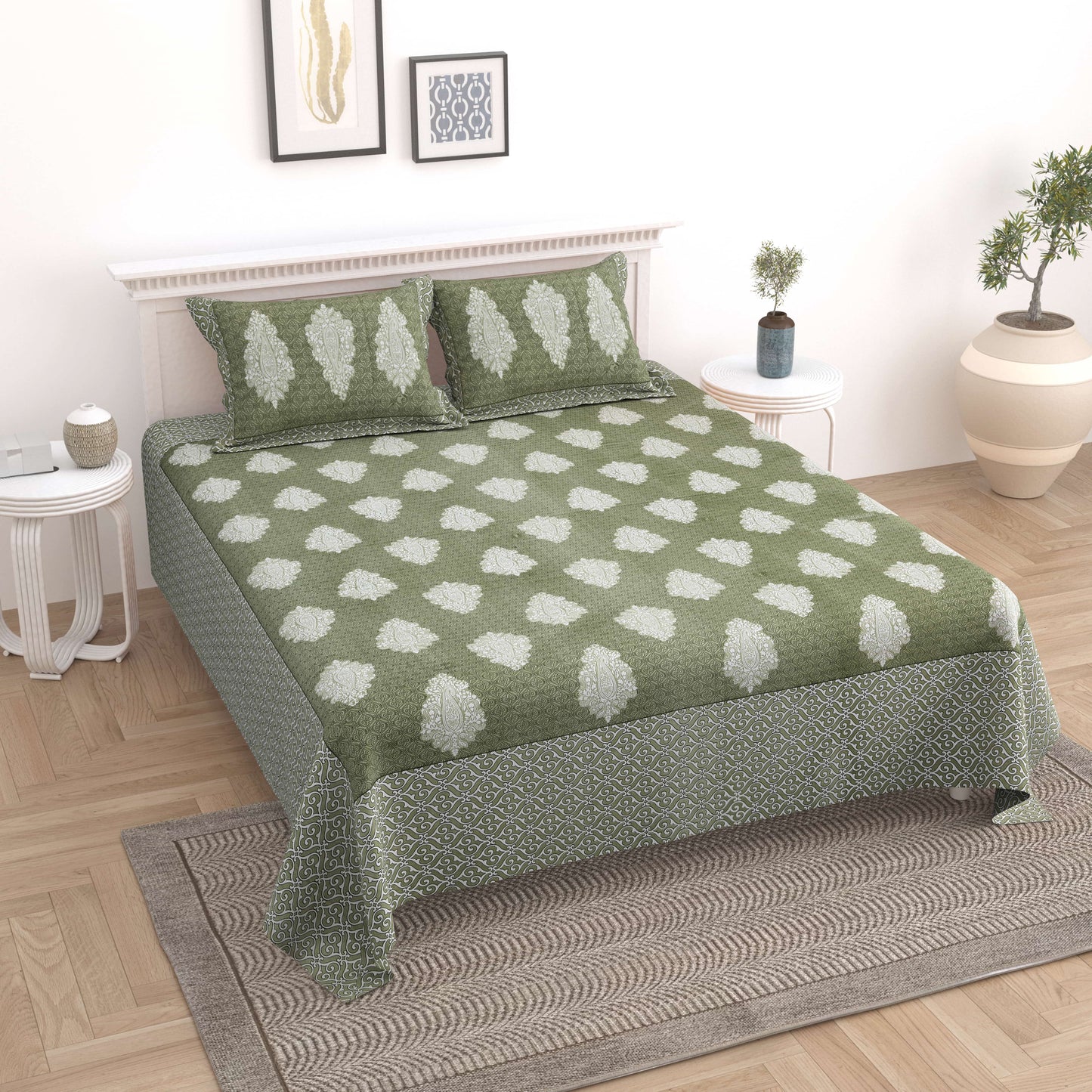 Floral Booti Jaipuri Cotton Bedsheet Double Bed (90x108 inch)