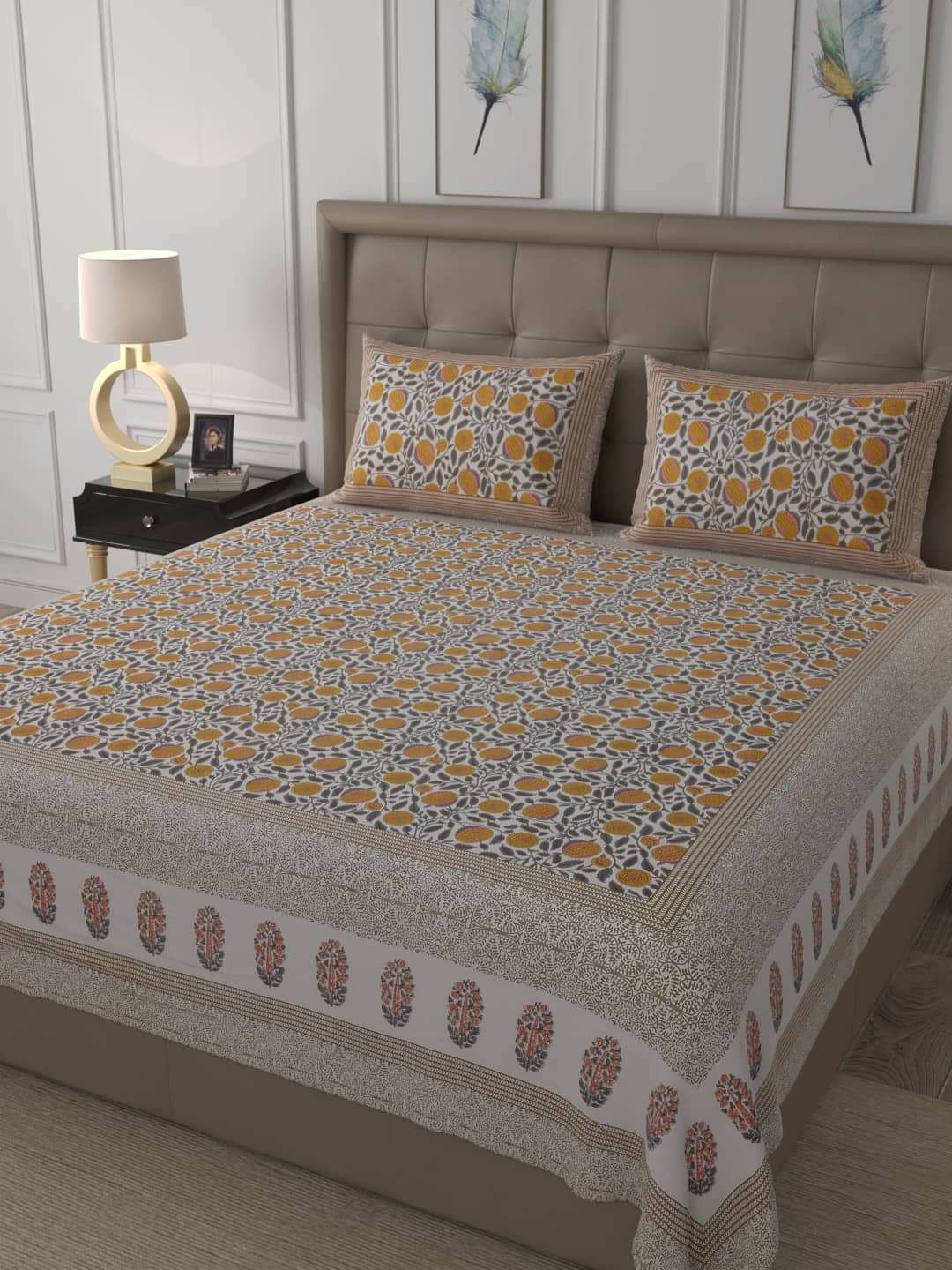 100% Cotton Premium King Size Bed Sheet (108x108) inch -Marigold