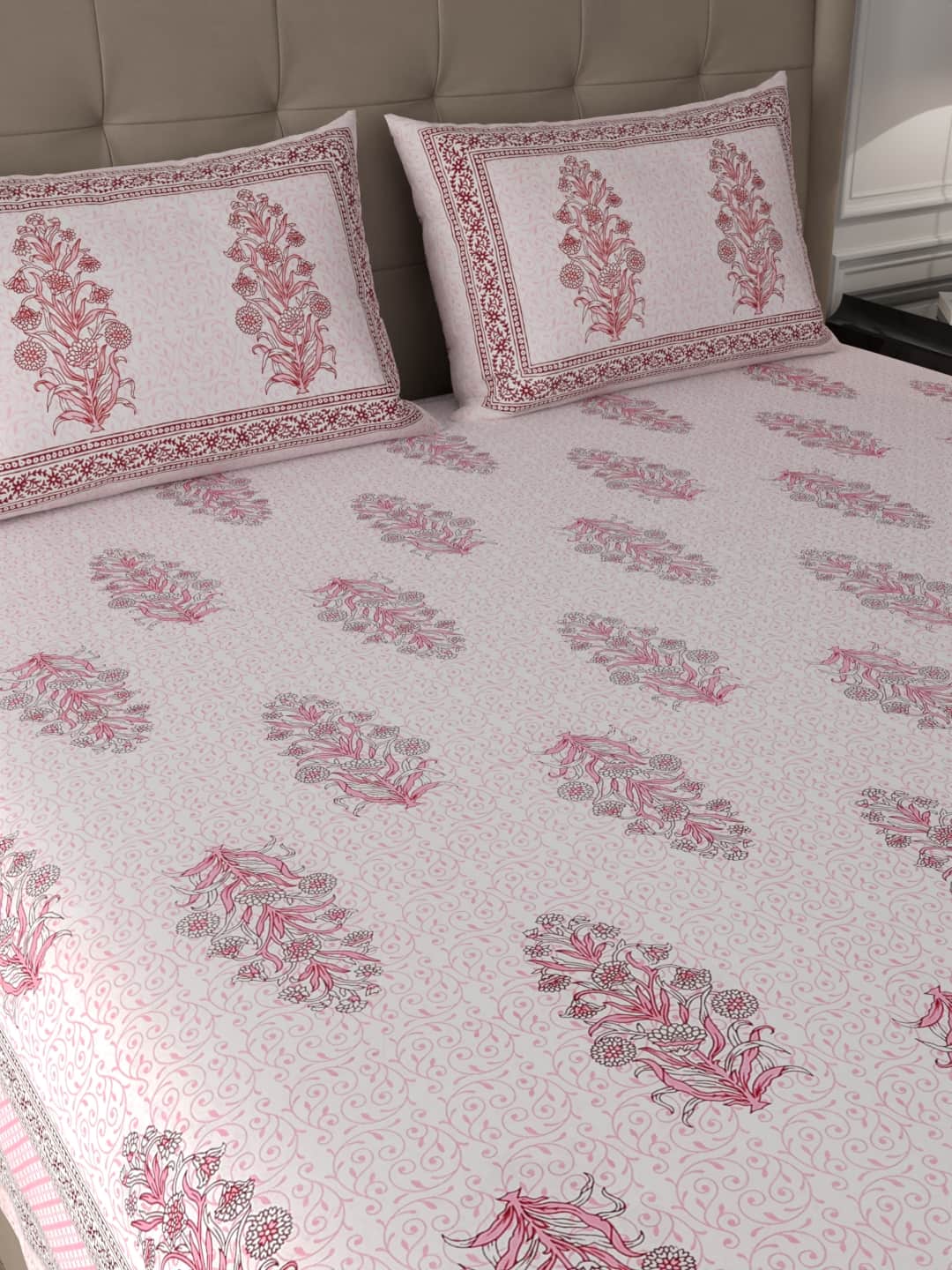 100% Cotton Premium King Size Bed Sheet (108x108) inch - Floret