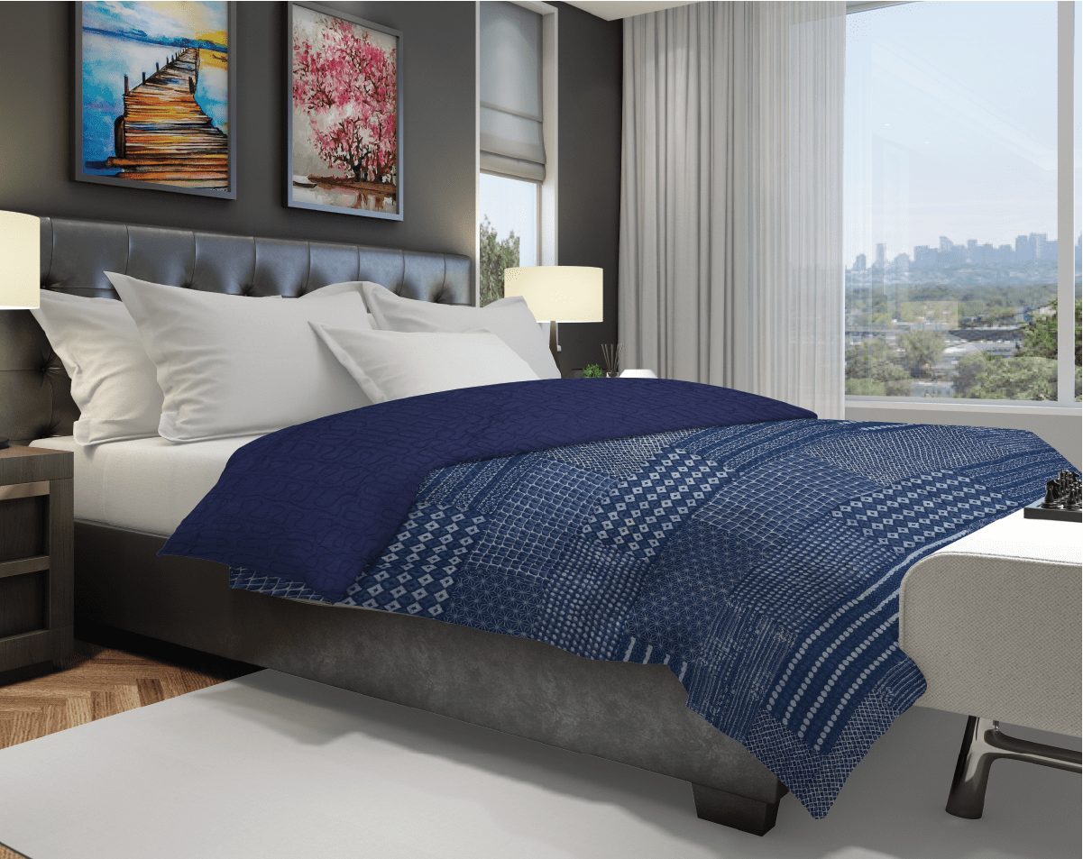 Machine Quilted Indigo Print Cotton Quilt - Lushfab Jaipur