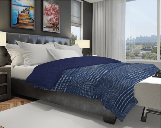 Machine Quilted Indigo Print Cotton Quilt - Lushfab Jaipur