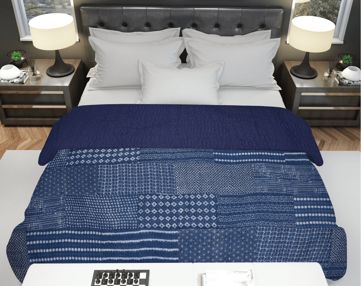 Machine Quilted Indigo Print Cotton Quilt - Lushfab Jaipur