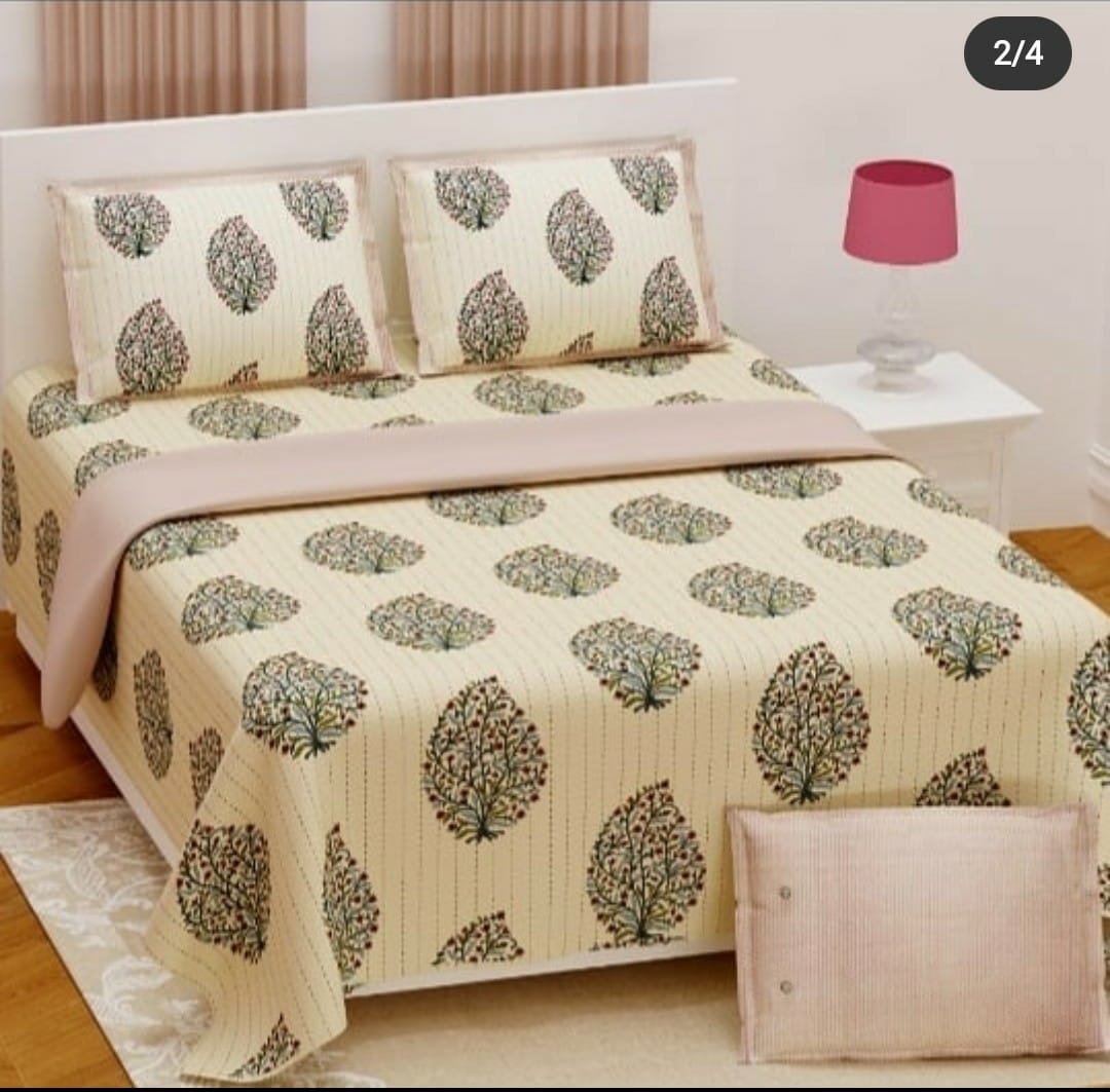 Jaipuri Ethnic King size cotton Bedsheet (108 x 108) inch - Yellow Tree