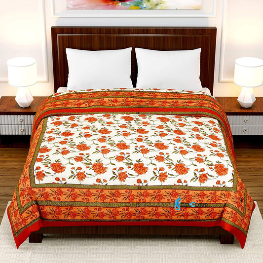 orange floral print jaipuri razai/ jaipuri quilt for winter online