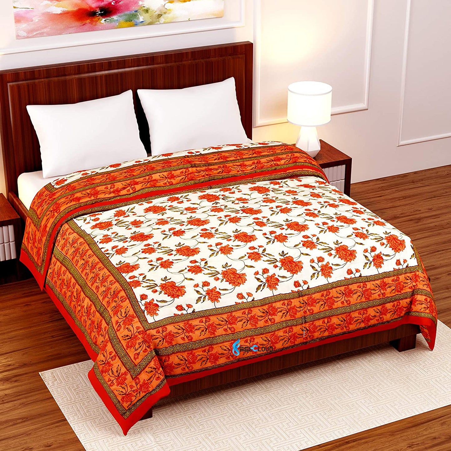 orange cotton jaipuri razai quilt king size