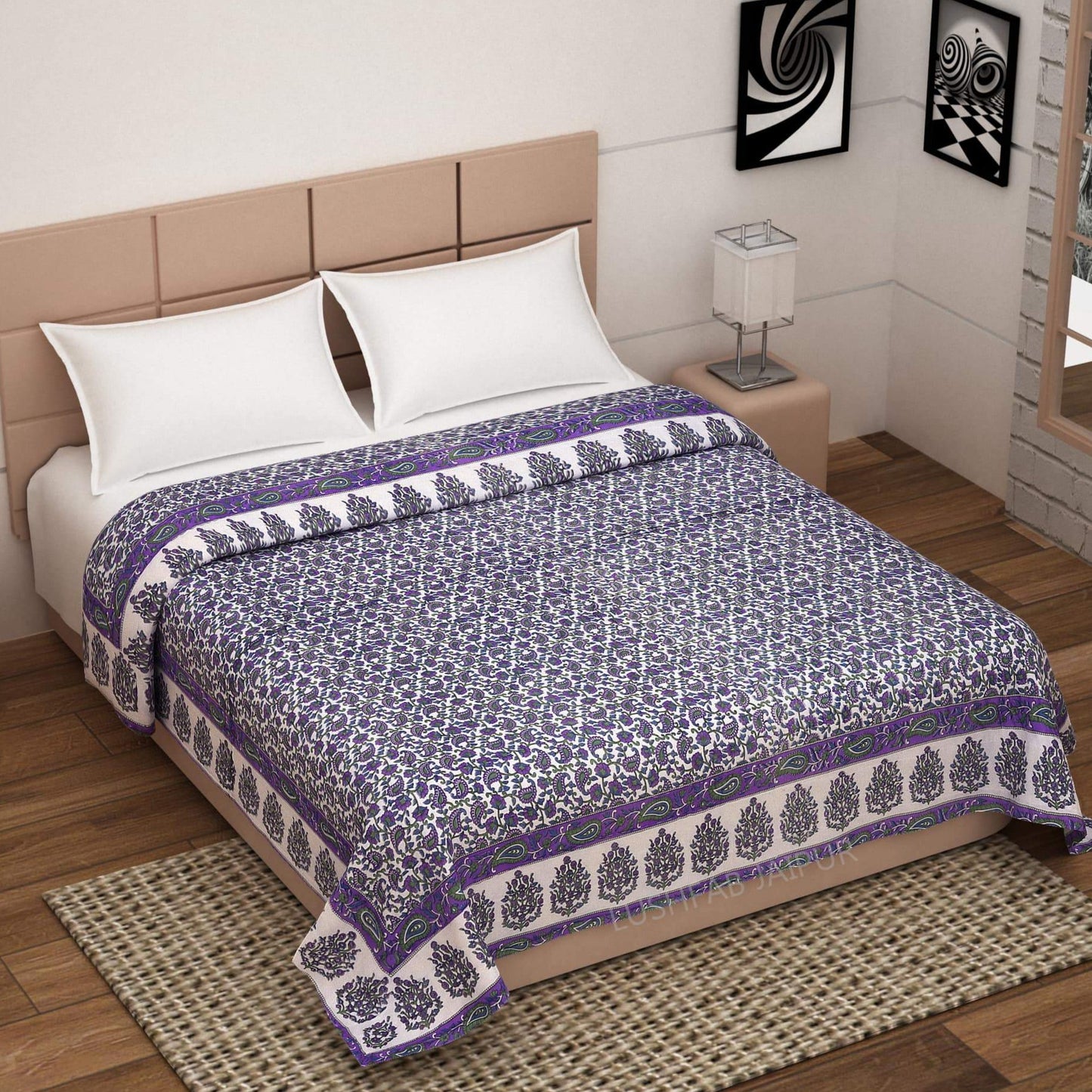 purple flower tradtional jaipuri razai quilt -lushfab jaipur