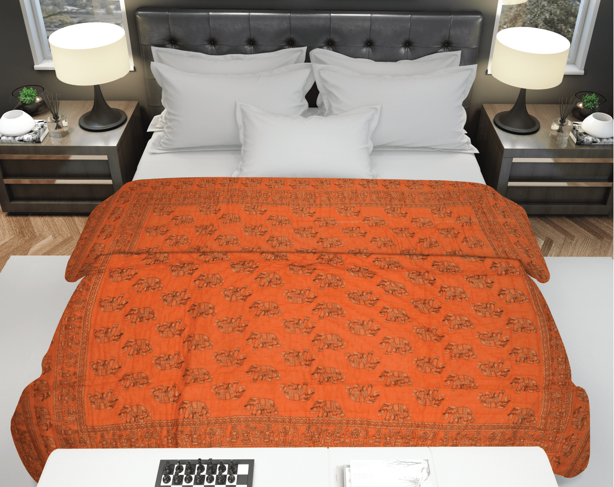 winter Jaipuri razai/ jaipuri quilt- Orange gold print 2