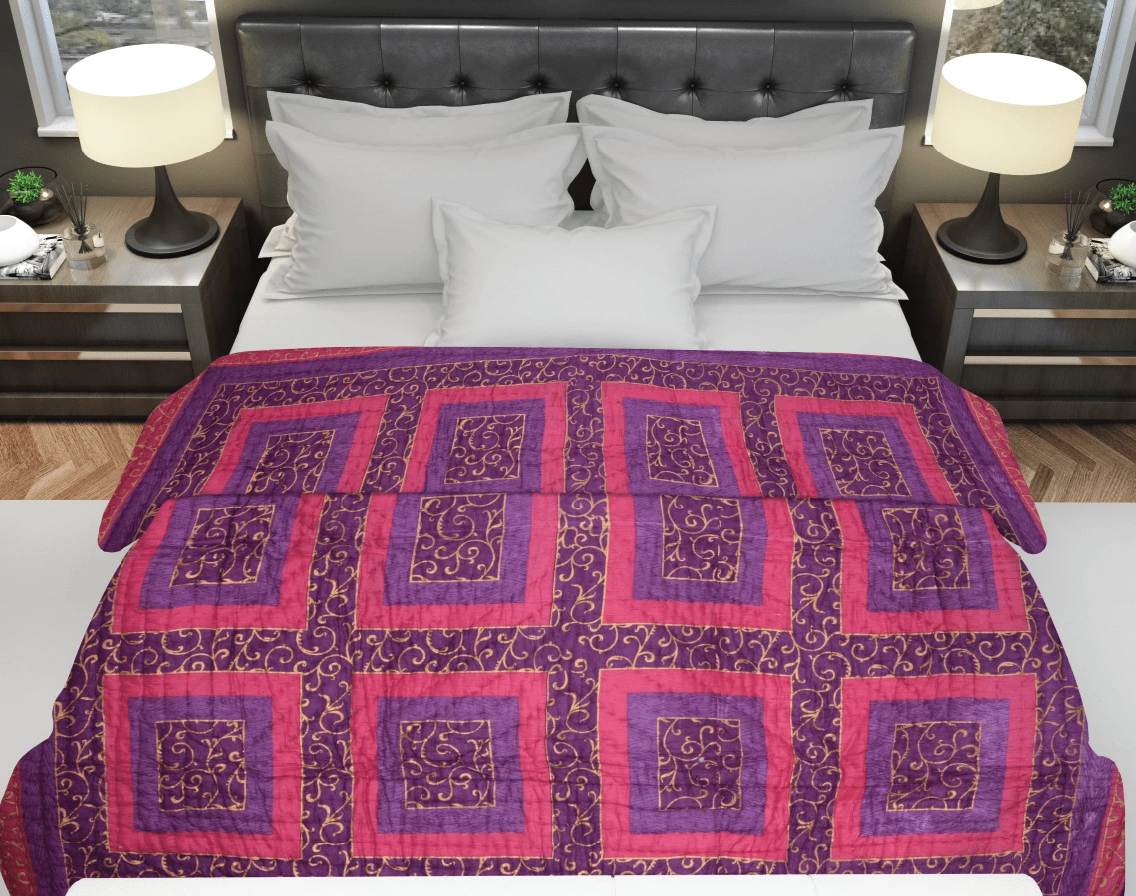 Purple Gold Print Jaipuri Razai /Quilt - Lushfab Jaipur