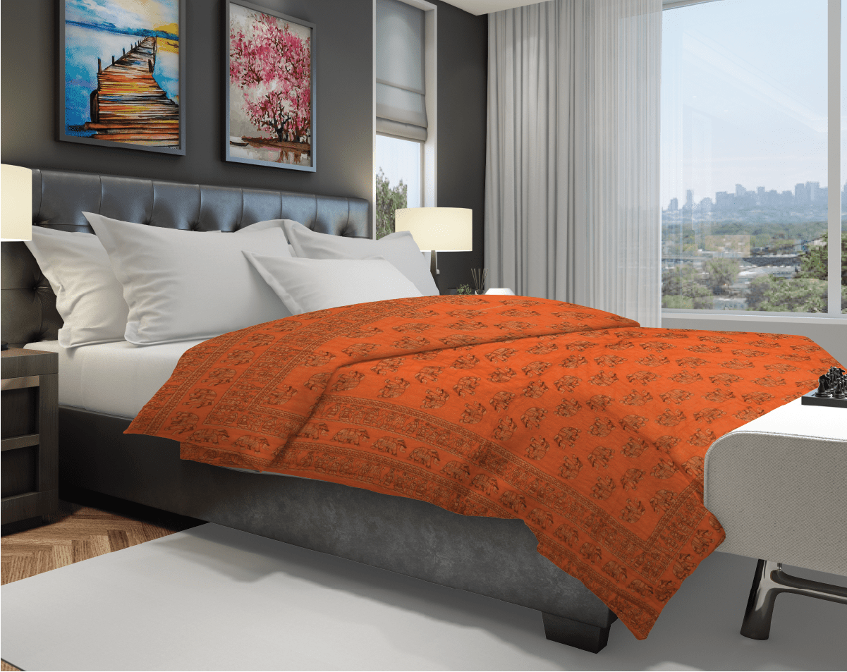Jaipuri razai/ jaipuri quilt- Orange gold print 1