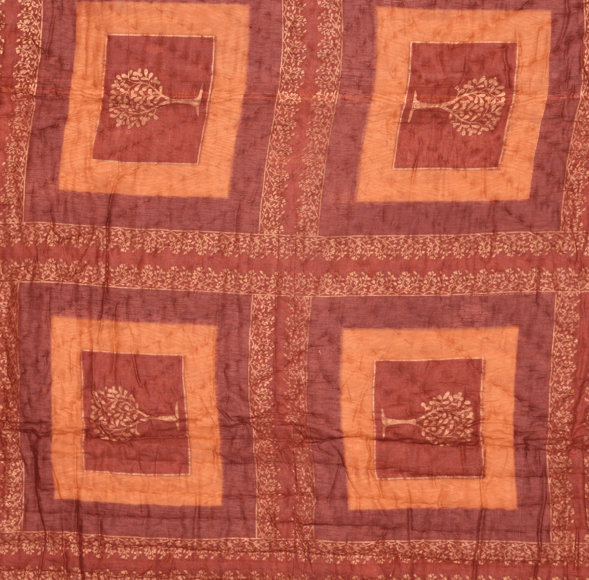 Rust Gold Print Jaipuri Razai /Quilt - Lushfab Jaipur