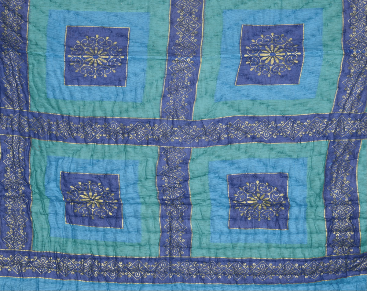Blue Gold Print Jaipuri Razai /Quilt - Lushfab Jaipur