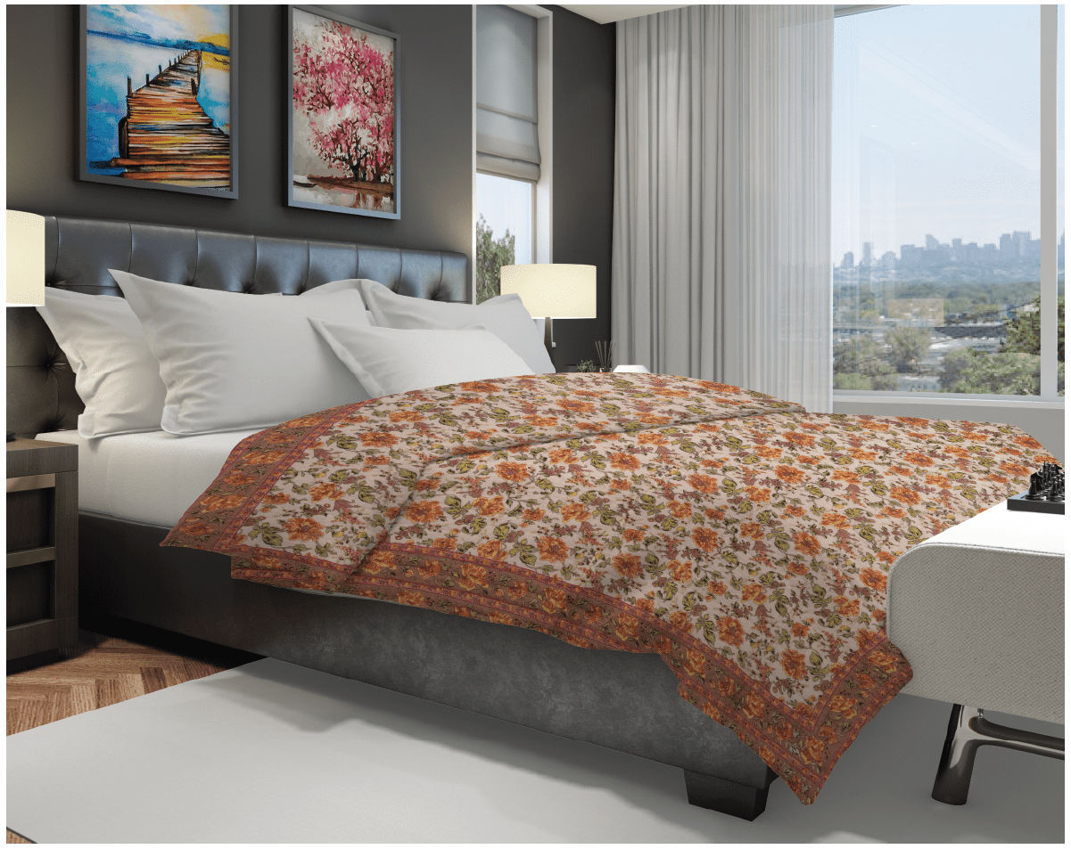 Garden Flower Mughal Print Jaipuri Razai /Quilt - Lushfab Jaipur