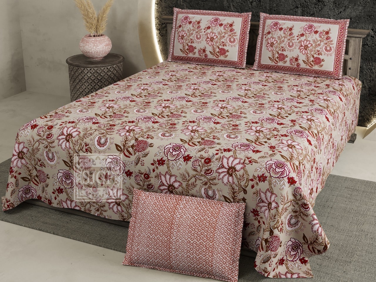 Pure Cotton Jaipuri King Size Bed Sheet (108x108) inch - Jasmine