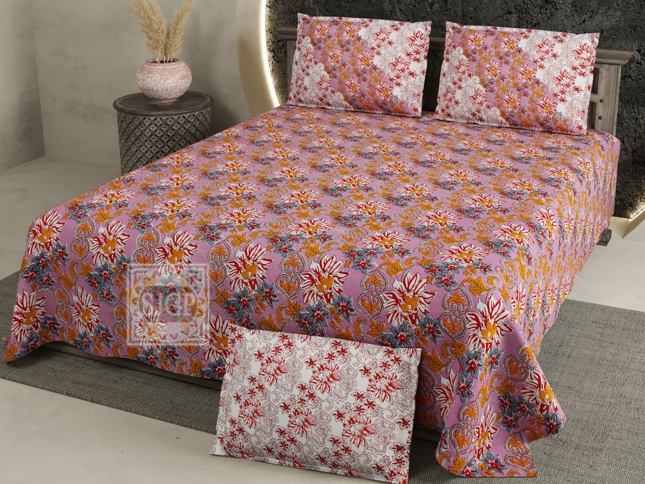Pure Cotton Jaipuri King Size Bed Sheet (108x108) inch- Ethnic Floral