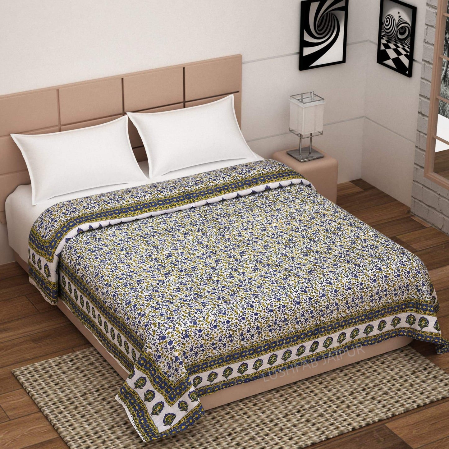 sanganeri print traditional jaipuri razai online -lushfab