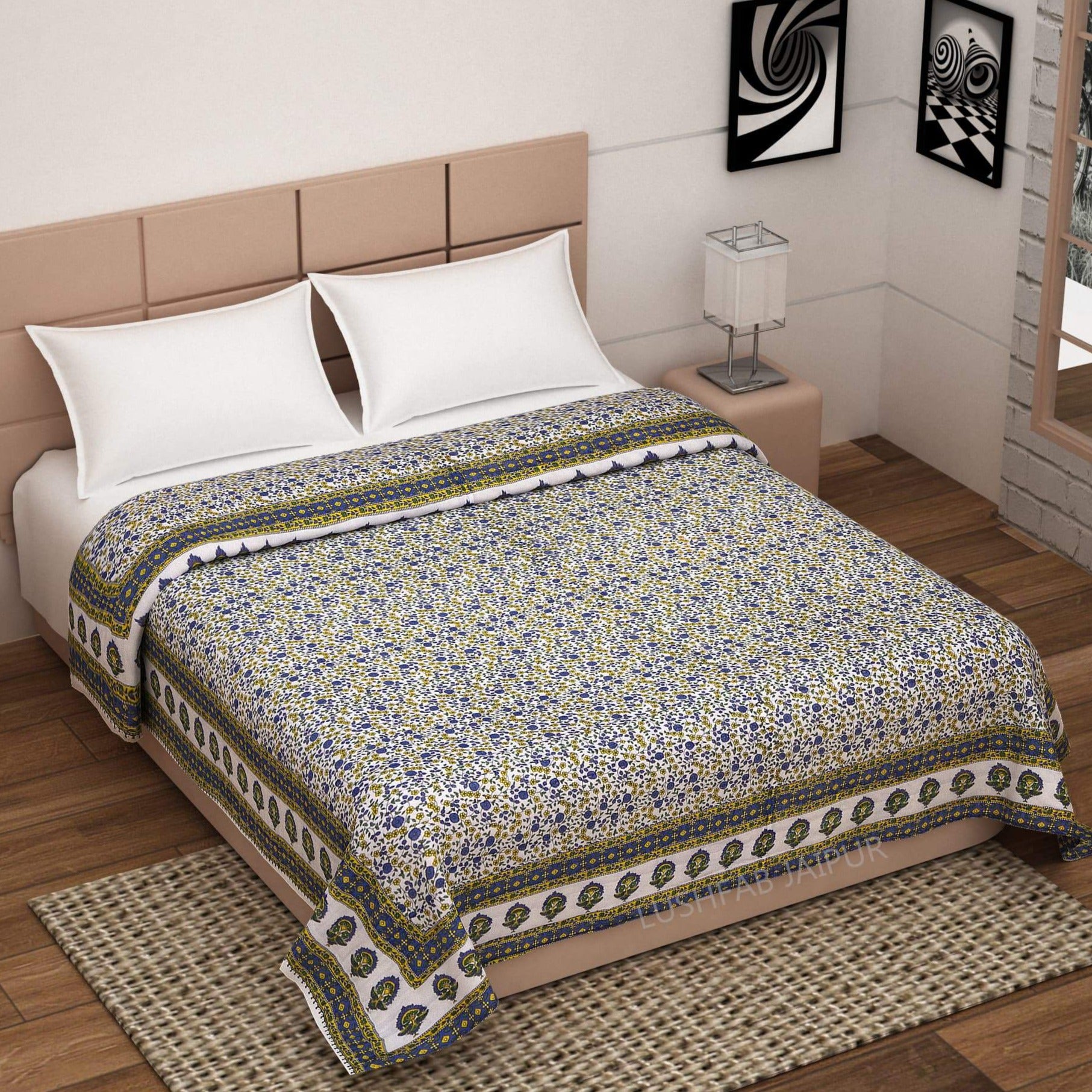 sanganeri print traditional jaipuri razai online -lushfab