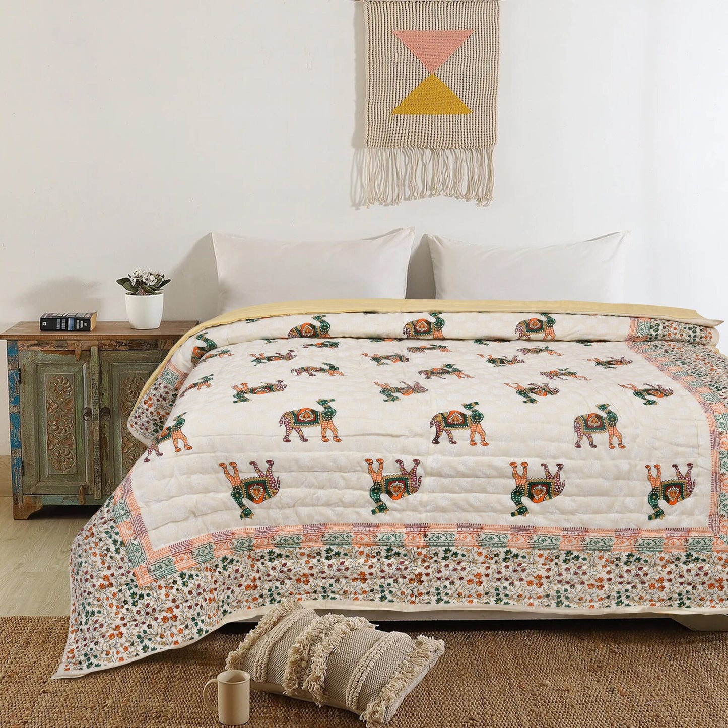 Camel Block Print Jaipuri Razai/Quilt