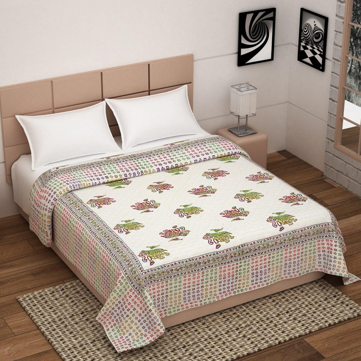 rajasthani print block print jaipuri razai quilt online -lushfab