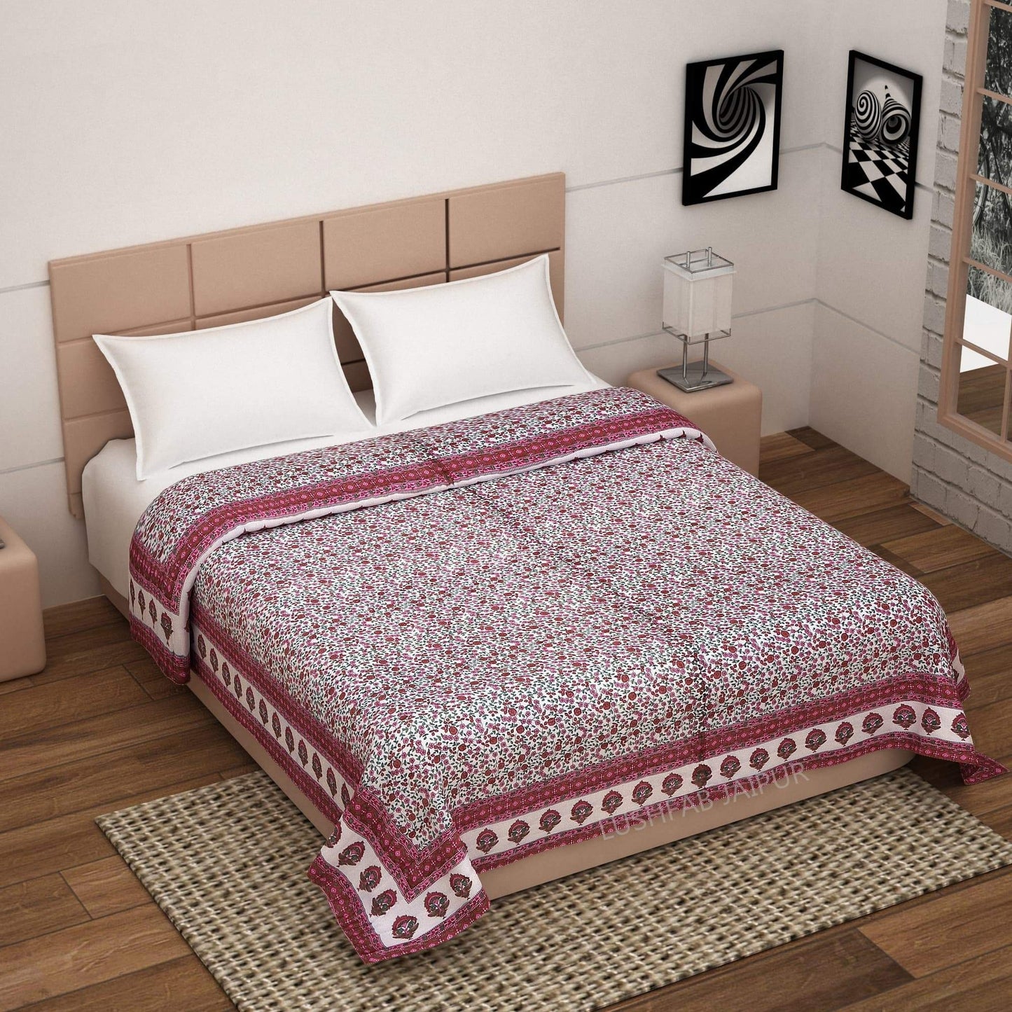maroon floral traditional jaipuri razai quilt for winter-lushfab