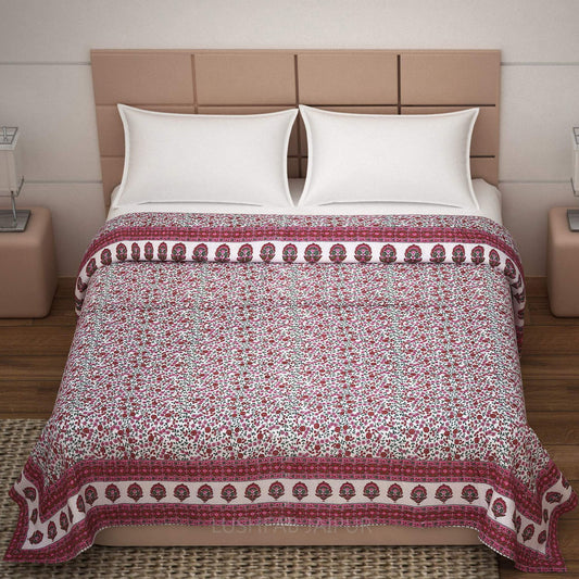 Floral sanganeri print, jaipuri razai quilt online-lushfab jaipur