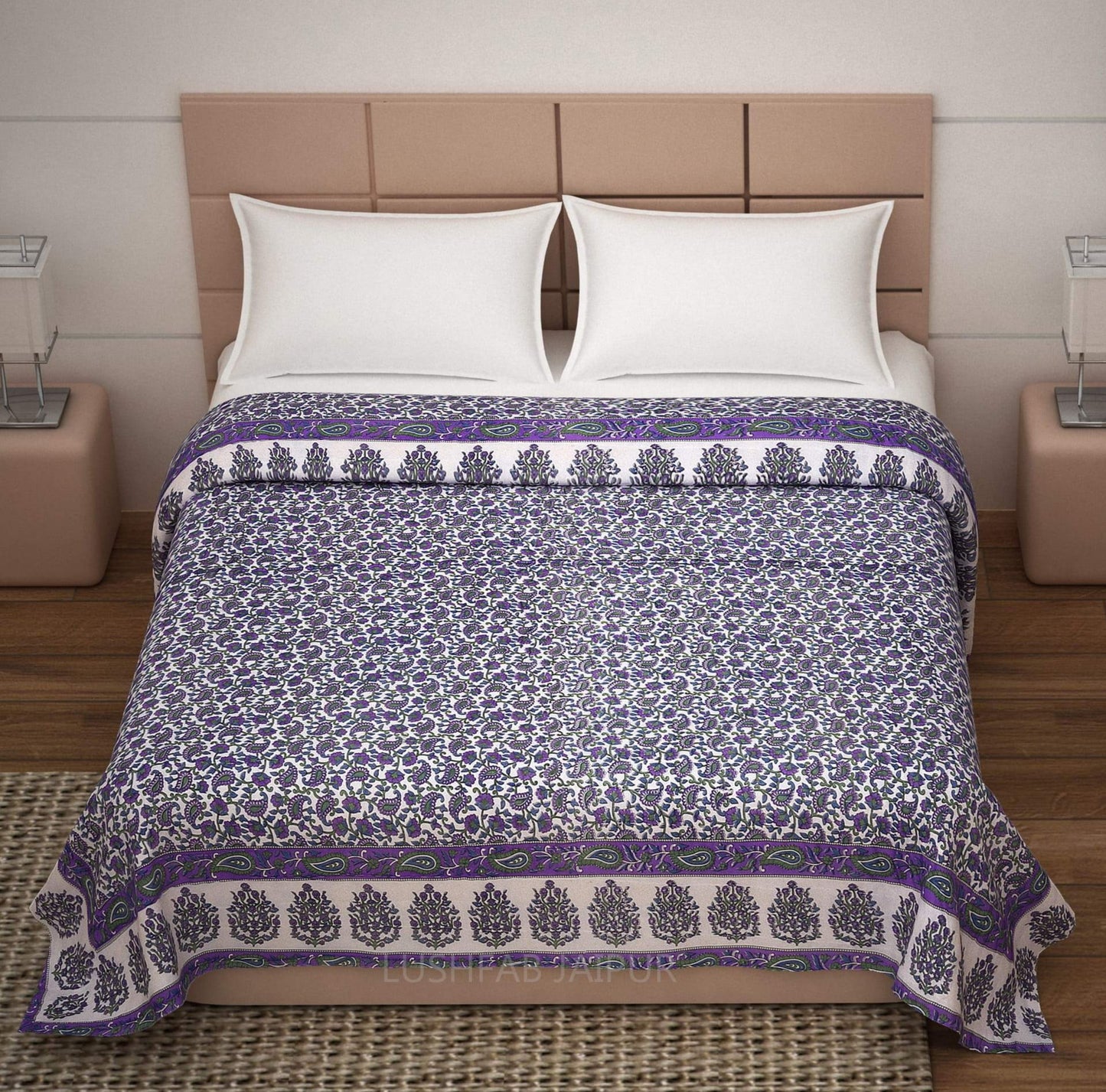 purple flower jaipuri razai quilt sanganeri print - Lushfab jaipur