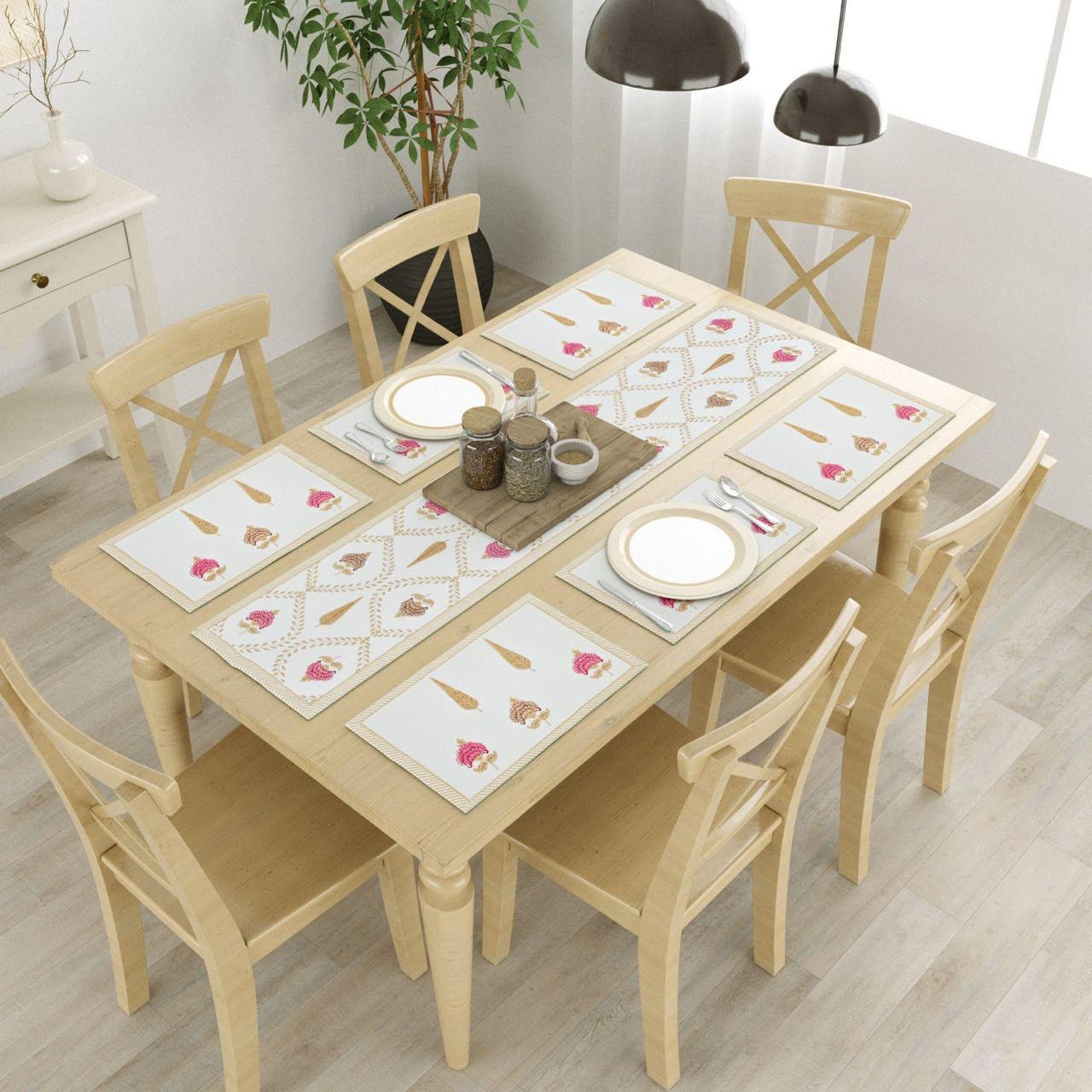 Gul Canvas Cotton Table Mat + Runner Set - 7 pc