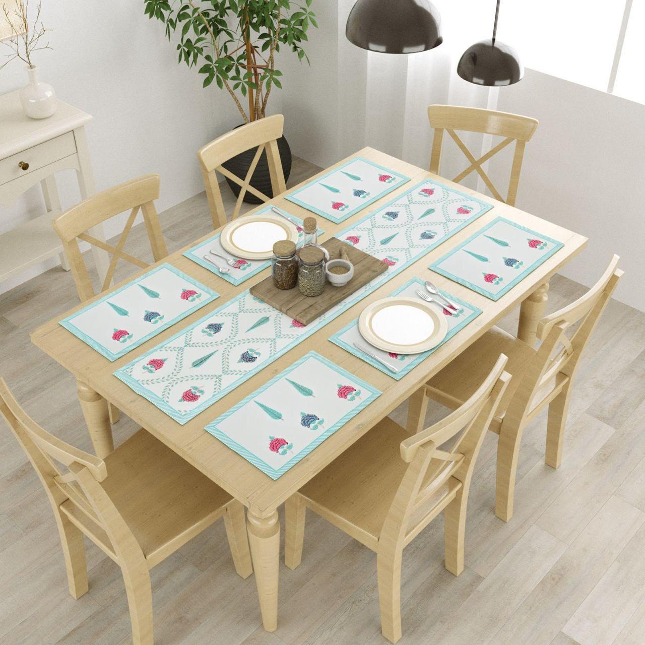 Gul Canvas Cotton Table Mat + Runner Set - 7 pc