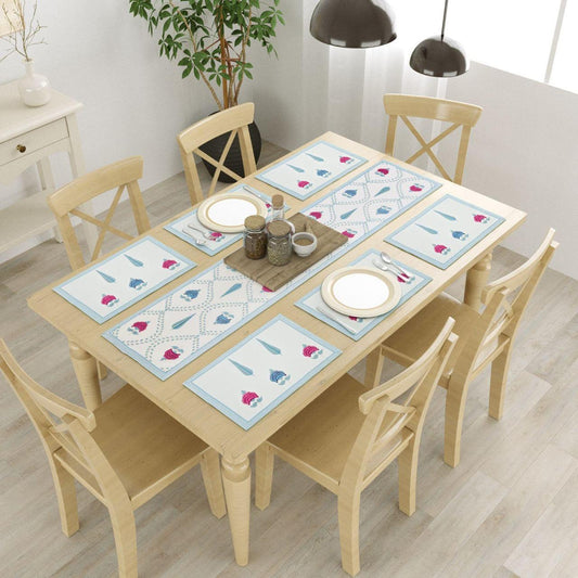 Gul Canvas Cotton Table Mat + Runner Set - 7 pc