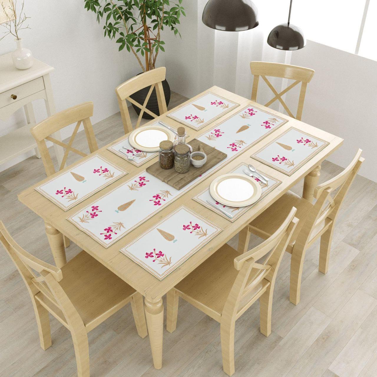 Kali Canvas Cotton Table Mat + Runner Set - 7 pc