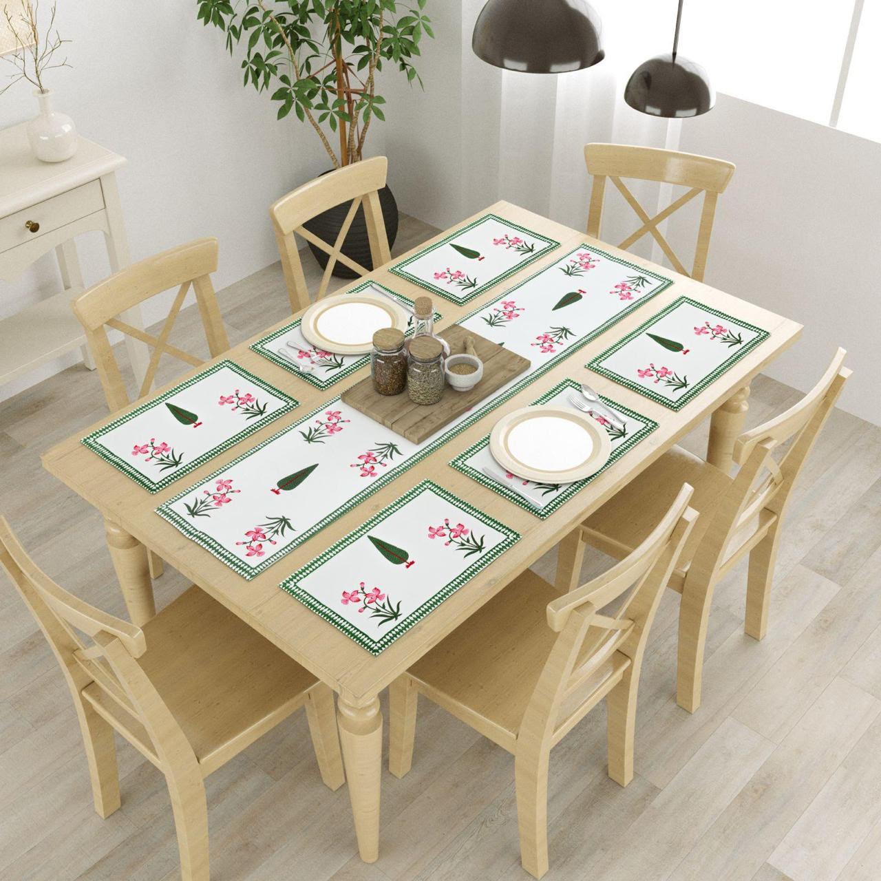 Kali Canvas Cotton Table Mat + Runner Set - 7 pc