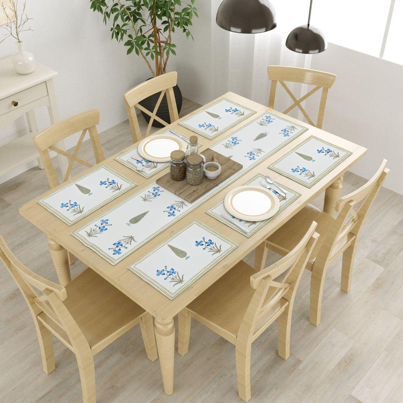 Kali Canvas Cotton Table Mat + Runner Set - 7 pc