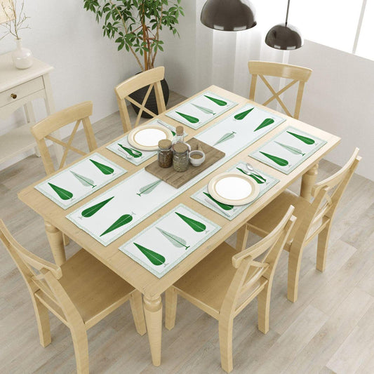Pine Canvas Cotton Table Mat + Runner Set  7 pc