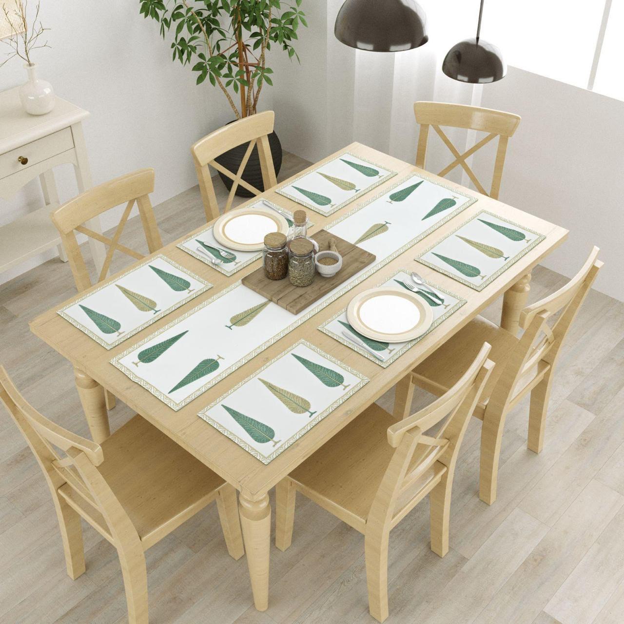 Pine Canvas Cotton Table Mat + Runner Set  7 pc