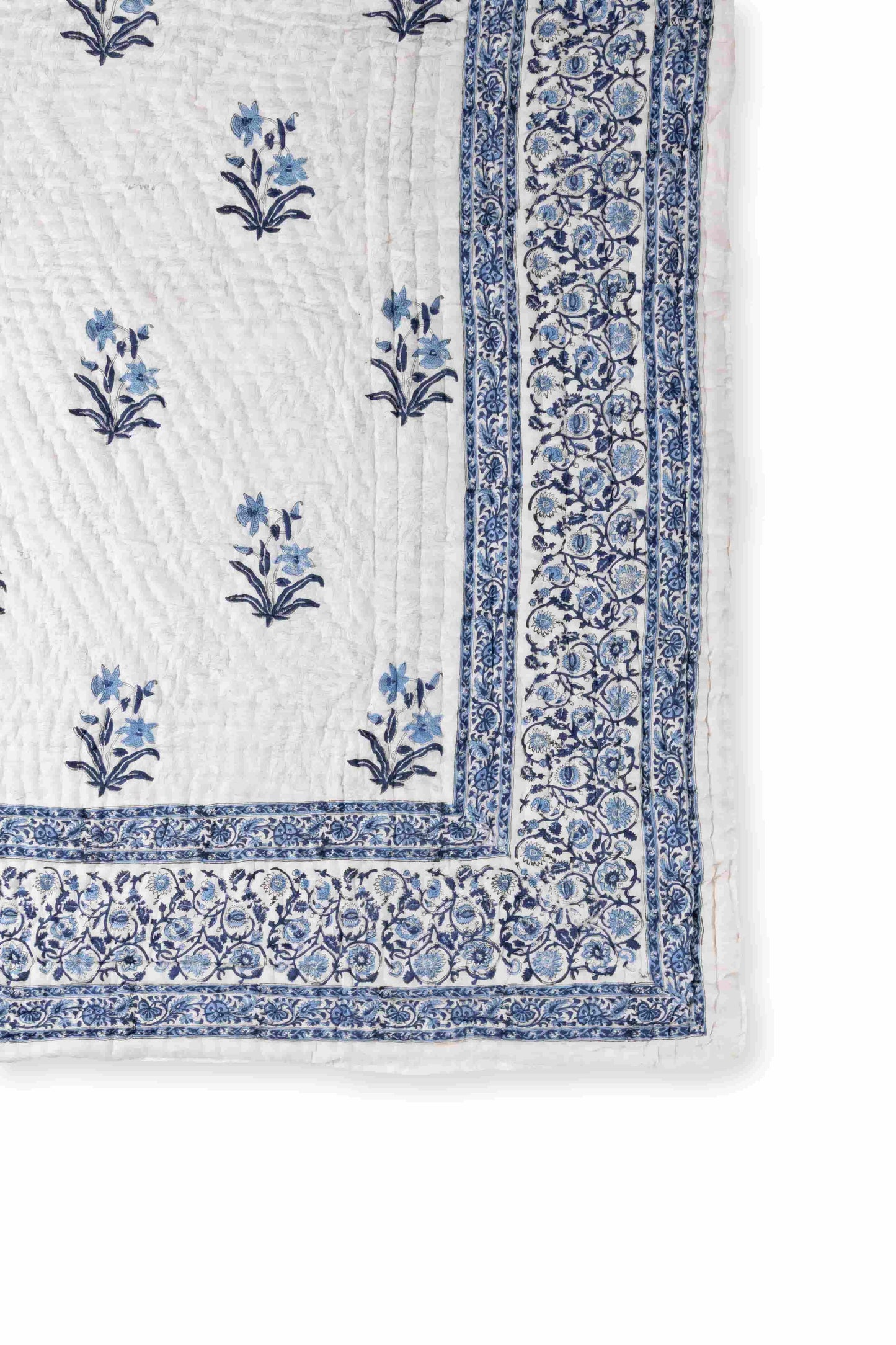 Blue Lily Floral Block Print Jaipuri Quilt