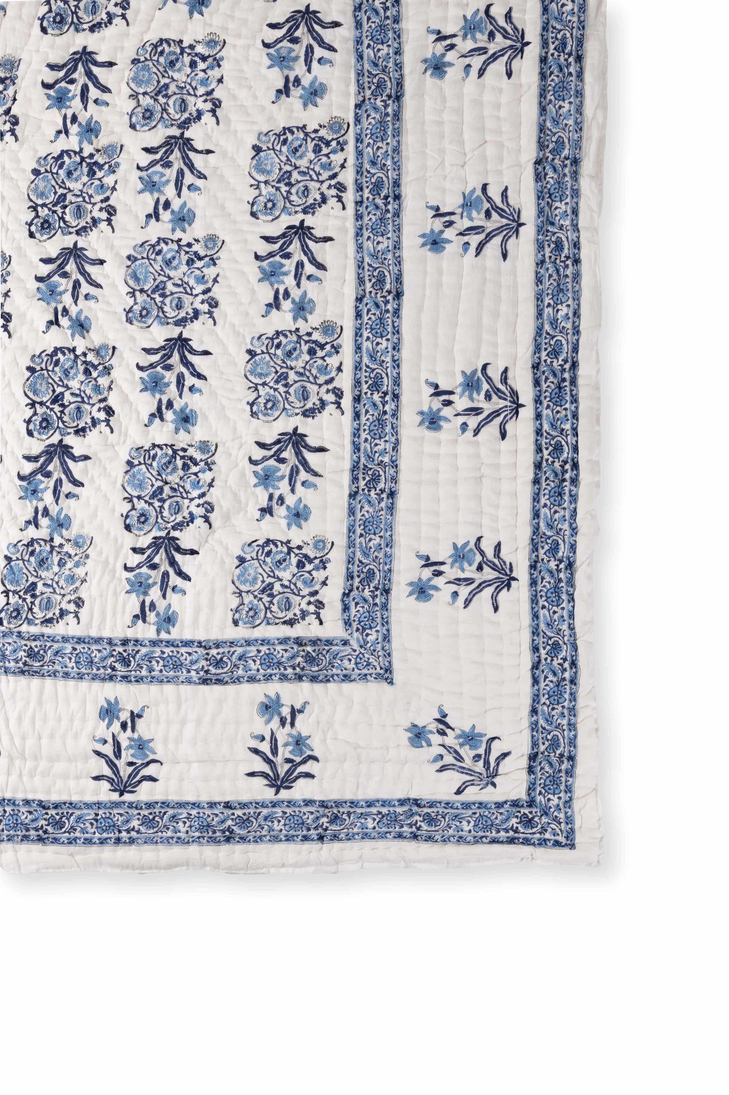 Blue Lily Floral Block Print Jaipuri Quilt